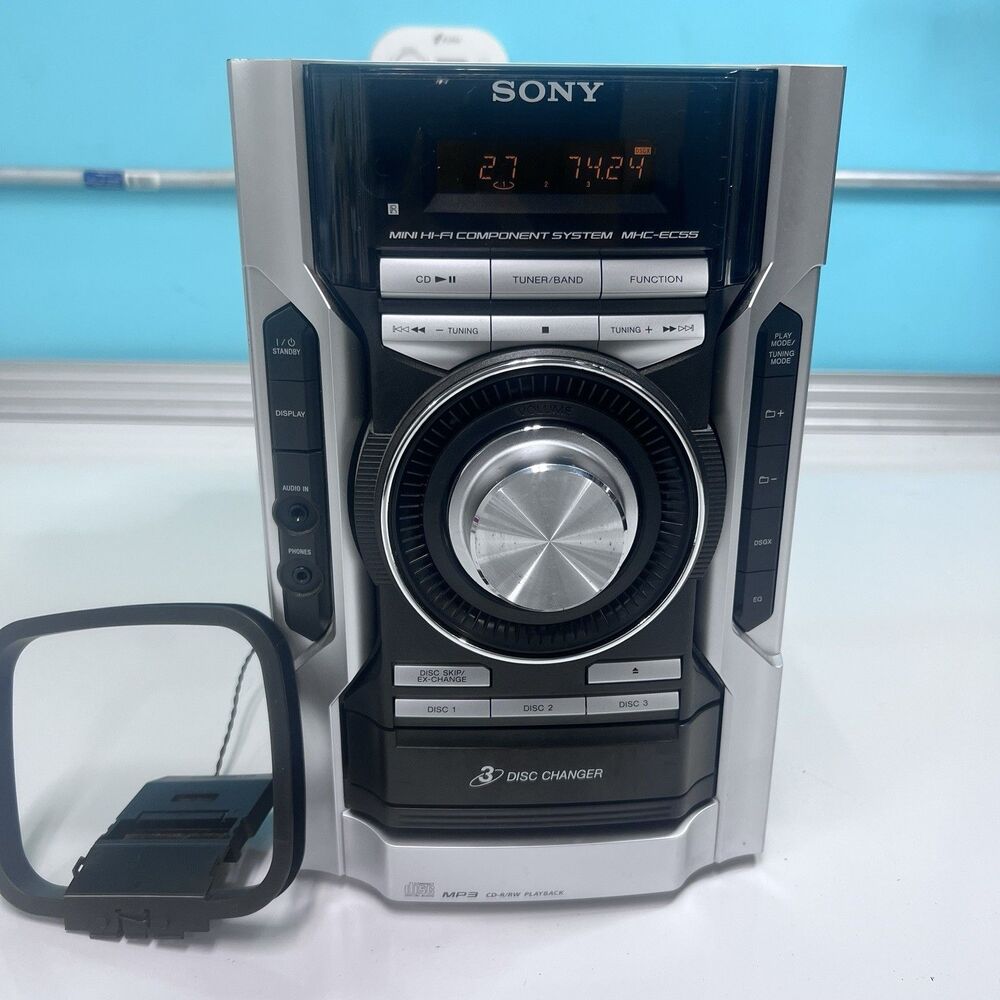 Sony MHC-EC55 AM/FM Compact Shelf Stereo 3-CD Changer AUX Silver/Black Tested